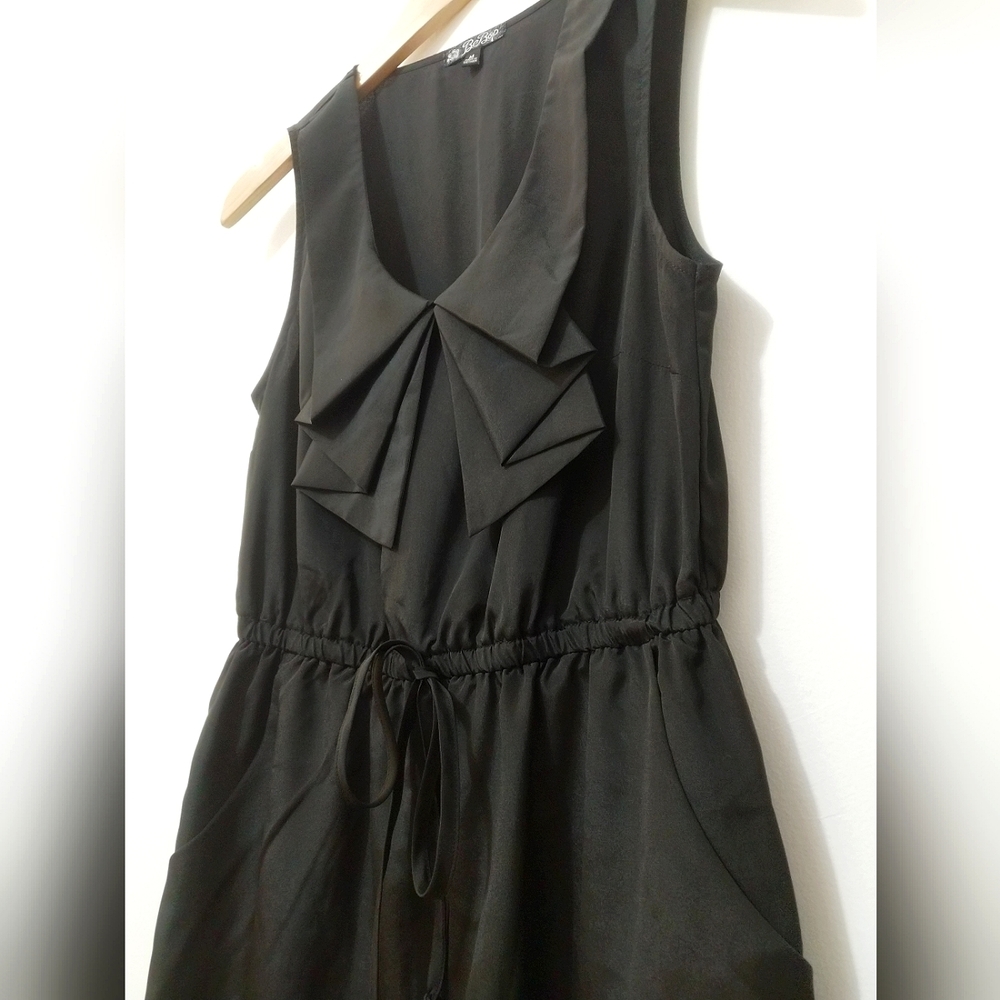 BeBop All Black Sleeveless Ruffle Bow Dress with Drawstring & Pockets (Medium) - Picture 2 of 8